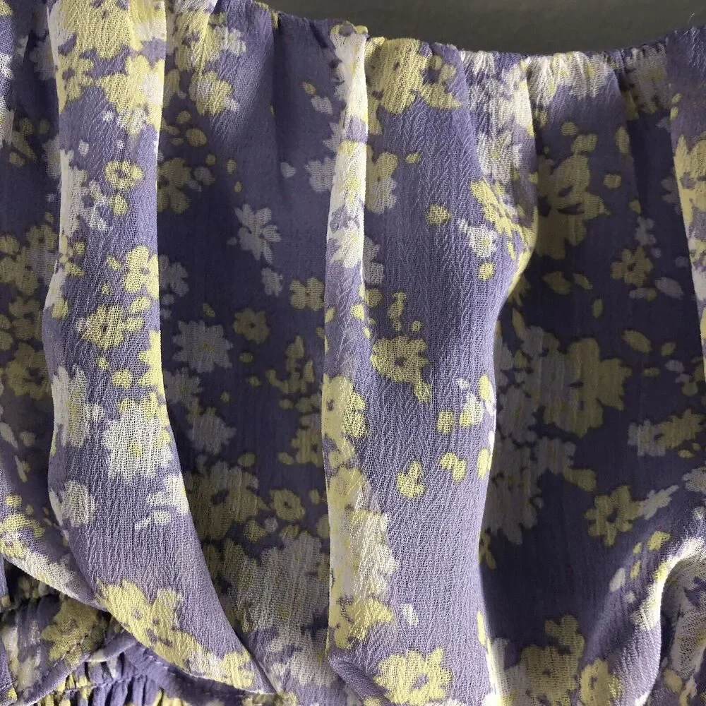 ASTR The Label Size Small Cropped‎ Smock Waist Tank Top Purple Floral Flouncy - Picture 10 of 15